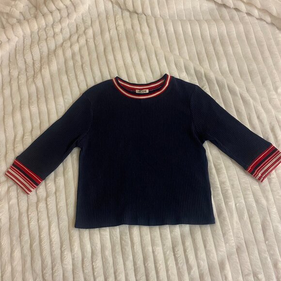 💙 Navy 3/4 Length Sleeve Grunge Stretch Top - Picture 1 of 6